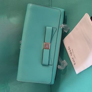 Beautiful! Kate Spade aqua/teal leather clutch with dust bag